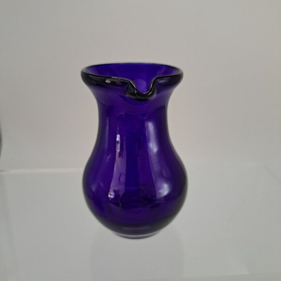 Pilgrim Glass Cobalt Blue Pitcher Clear Ribbed Applied Handle Vintage - Picture 7 of 10